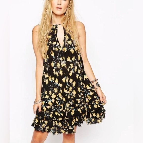 Intimately by Free People Raw Ruffle Floral Tunic Dress in Black Size XS - Picture 1 of 14